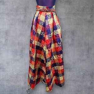 Handmade Cosplay Patchwork Satin Maxi Skirt 27" Waist‎ Renaissance Queen H9